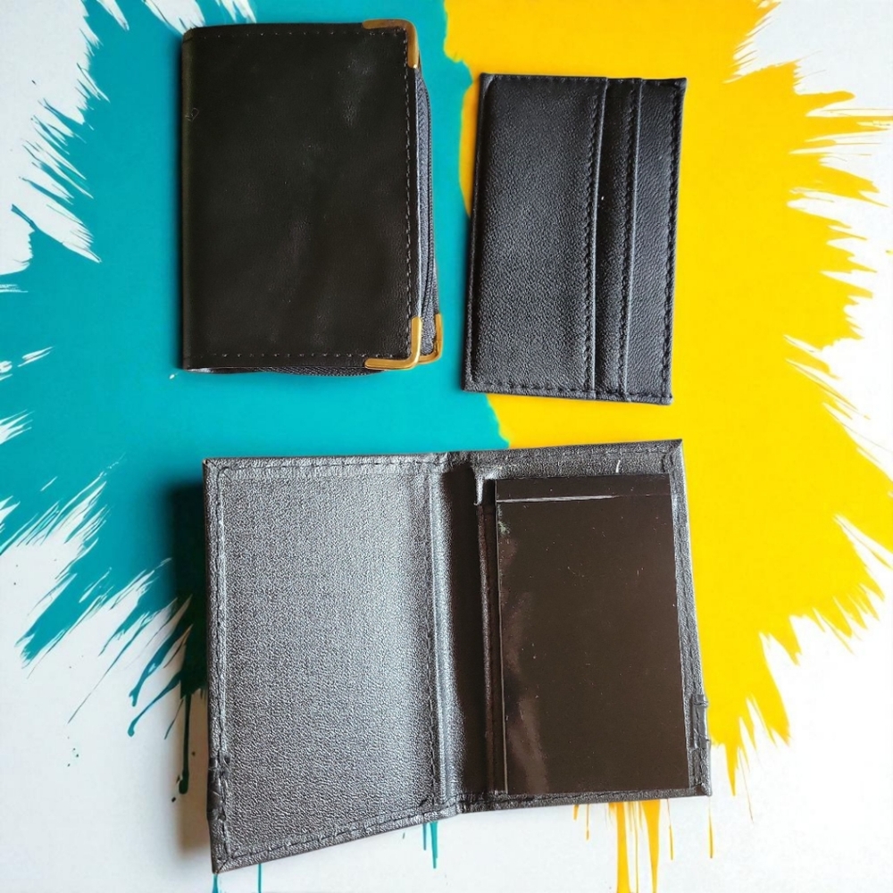 Vtg 3 Black ID Credit Card Note Pad Zipper Driver License Business Organizers